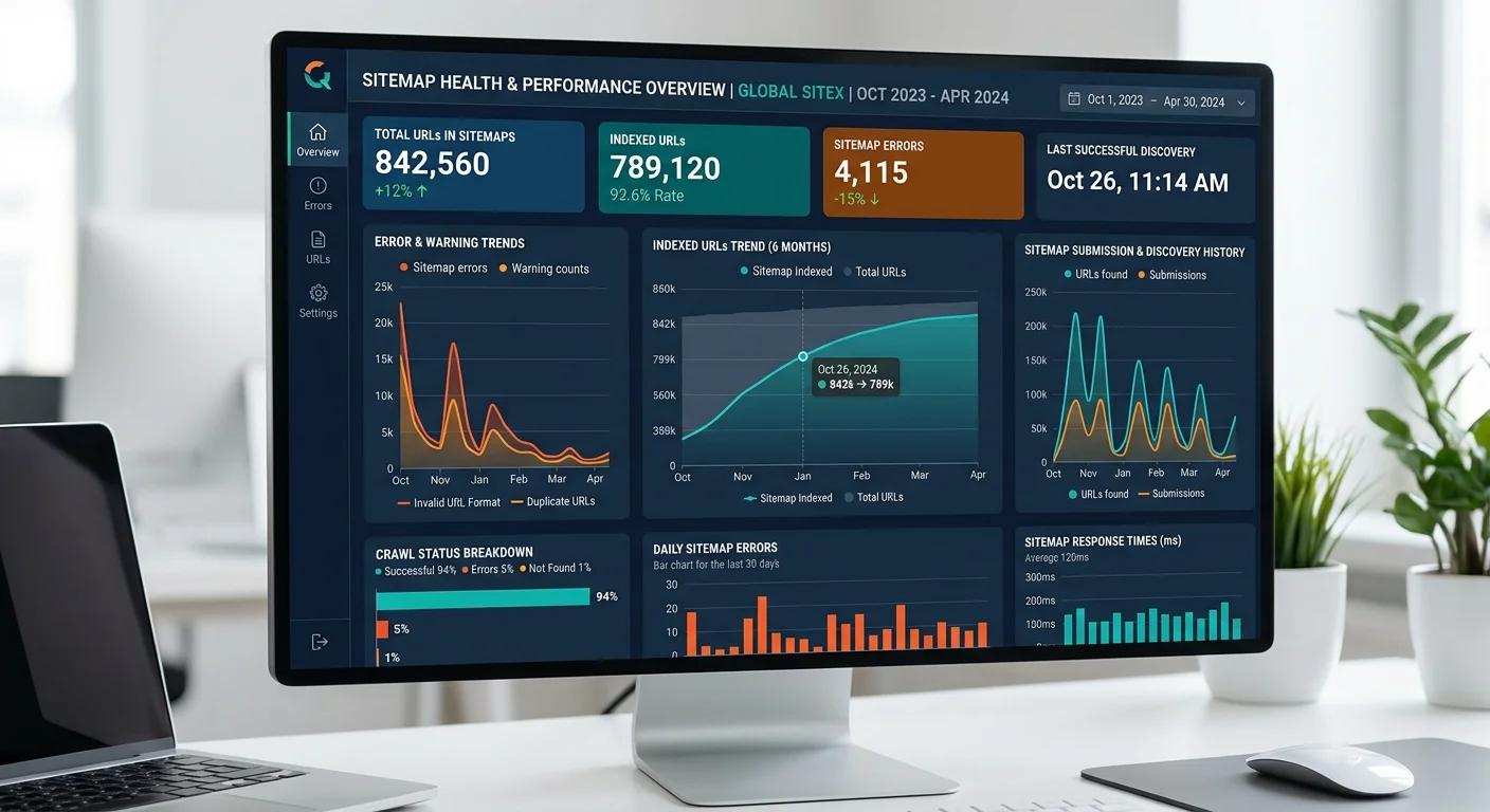 Sitemap monitoring dashboard displaying monthly validation trends